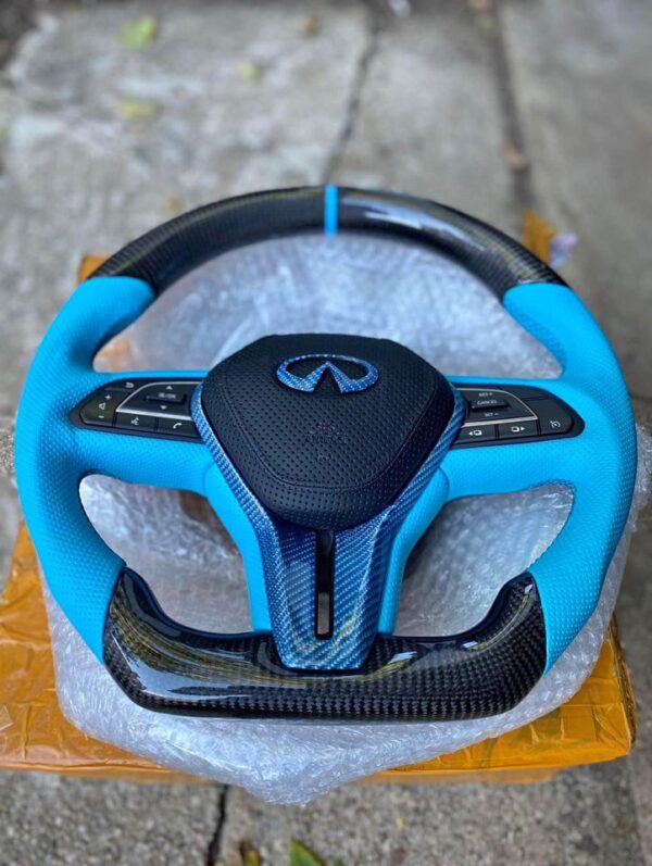 New Steering Wheel Carbon Fiber Blue Color Infinity Q50 18-20 - Image 2